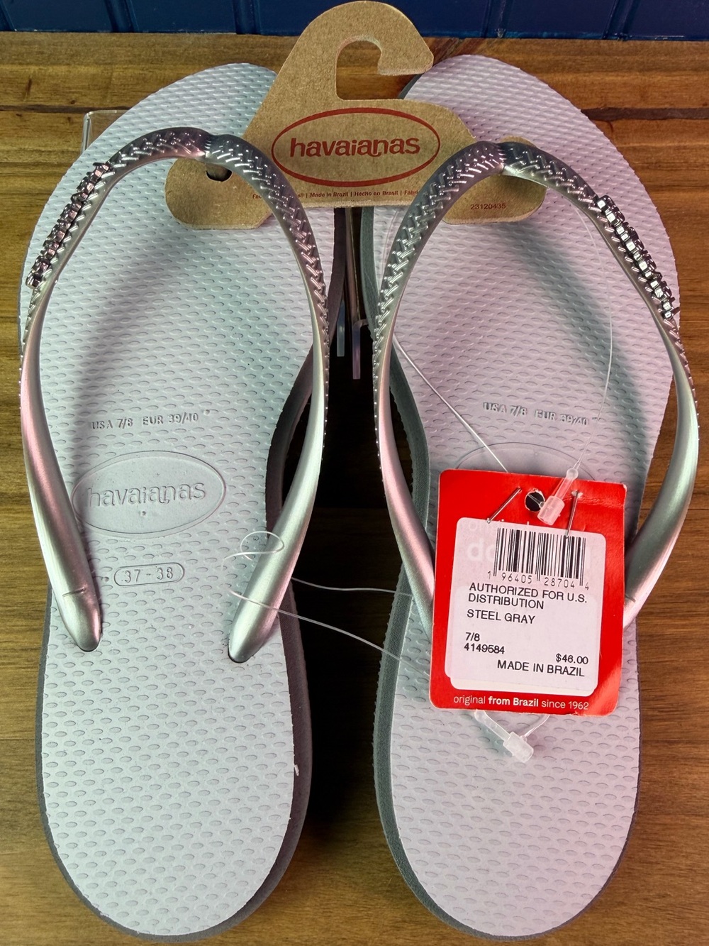 Havaianas Women's Steel Gray Flip Sandals with Rhinestone-Embellished Straps